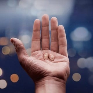 Hand In hand Hearing aid Blue background Large file Photoshop layers hearing aids